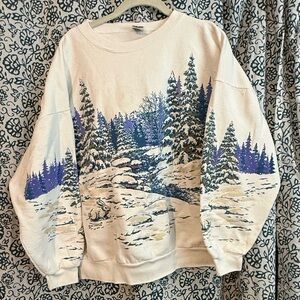 Lifestyles Winter Scene Cream Sweater